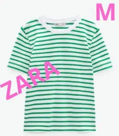 ZARAボーダーTシャツ グリーン×ホワイト