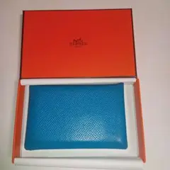 HERMES エルメス カルヴィ カードケース コインケース ブルー レザー