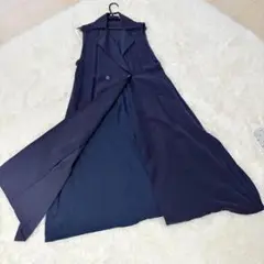 ネイビー ロングベスト ダブルボタンジレ ワンピース