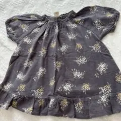 花柄　グレー　コットンシャツ