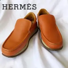 【良品】HERMES スニーカーレザー サイズ24㎝ オレンジ スニーカー