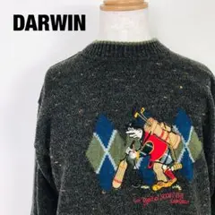 DARWIN イタリア製 キャラ 長袖 ニット ダークグリーン　D7