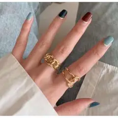 2点セット 指輪 ゴールド レトロ ヴィンテージ 韓国 金 アクセサリー