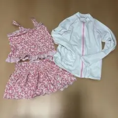 花柄水着セット 女の子用 140とラッシュガード　白　150