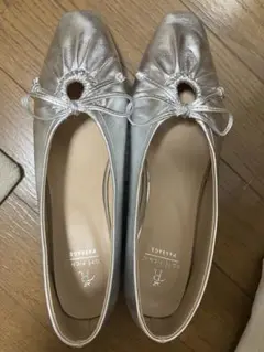 シルバー リボン付き オープントゥシューズ 23.5 cm