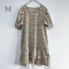 セーヌドゥー　半袖チュニック　フリル裾　涼しげ　透け感　ベージュ/ブラウン　M