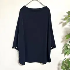 DoCLASSE ドゥクラッセ　フレアスリーブトップス　袖パールブラウス　紺　M