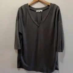 OZOC グレー Vネック 七分袖カットソー