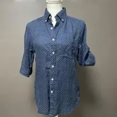 値下げ　メンズS 麻100% ドットシャツ