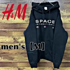 B25【H&M】プリントパーカー【メンズM】ブラック