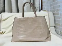 【FURLA】2wayハンドバッグ ピンクページュ クロコ型押し