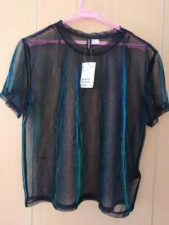 【新品】H&M メッシュ シースルー Tシャツ ブラック Sサイズ