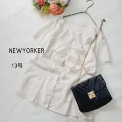 NEWYORKER＊ストライプフリルシャツブラウス♪大きいサイズ13号