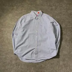 【IZOD】チェック柄　ボタンダウンシャツ　カジュアル　ブルー　古着　ZBS2