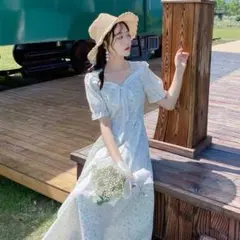 ワンピース レディース ブルー 花柄 夏 ロングワンピース