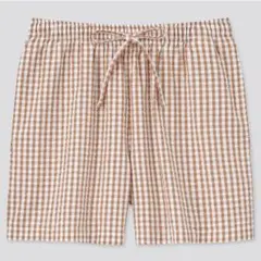 UNIQLO コットンリラコ　シアサッカー　ギンガムチェック　ショート　オレンジ