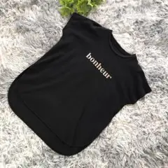 UNFILO【M相当】ノースリーブ Tシャツ 黒 綿 快適 ボンヌールプリント