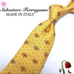 【美品】Salvatore Ferragamo トンボ 小紋柄 オレンジ 橙