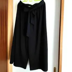 未使用3L リボン付きワイドパンツ 総ゴム入り 黒 ブラック
