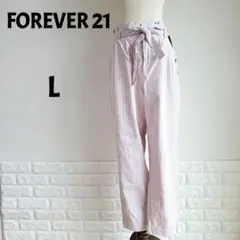 【未使用】FOREVER 21　ストライプ柄　パンツ　L　ライトピンク×ホワイト