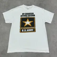 ARMY　"私の孫は米陸軍で自由を守っている"　Tシャツ　古着　ホワイト　白　L