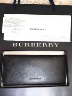 ほぼ未使用 日本製 牛革 バーバリー Burberry メンズ 財布 長財布 黒