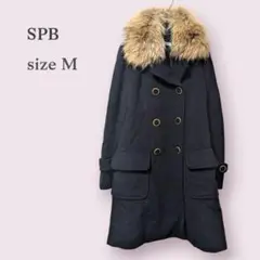 【SPB】ウールコート　タヌキファー　かわいい　オフィス　ブラック　金ボタン　M