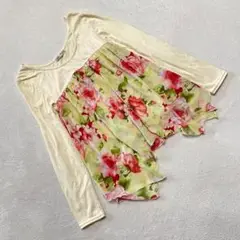 Charm Addiction ブラウス 長袖 花柄 ベージュ Uネック M