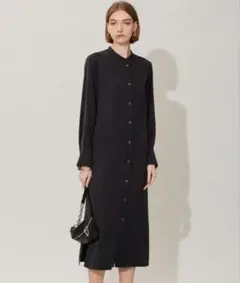 23SS♡美品✨iCB 洗える ロングシャツワンピース サテン 黒系 42/XL