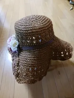 LIZLISAブラウン麦わら帽子 花飾り付き