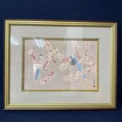 上村松篁、【こまどり】、希少な画集より、状態良好、新品高級額装付 上村 松篁、「こまどり」、希少画集画、状態良好、新品額・額装付