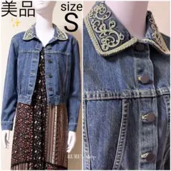 美品 alice+olivia ロココ刺繍 ウォッシュドデニムジャケット ボタン