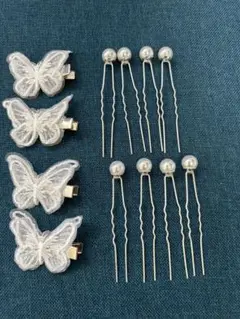 【✨新品、未使用✨】ウェディングヘアアクセサリー 蝶々ヘアクリップ パールピン