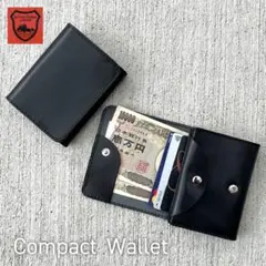 栃木レザー財布 コンパクト財布 二つ折り財布 小さい財布 新品　ブラック