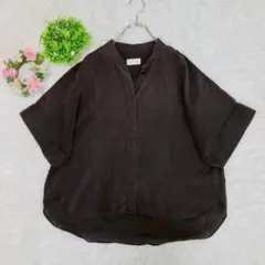 【メゾンドベージュ】 5分袖トップス ブラック （M） 半袖シャツ シンプル