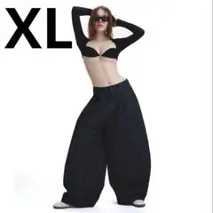 XL サイズ PUSH PUSH ワイドパンツ ブラック ストライプ デニム