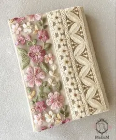MaEuMインド刺繍リボン文庫本ブックカバー片側調整タイプ【pink3】