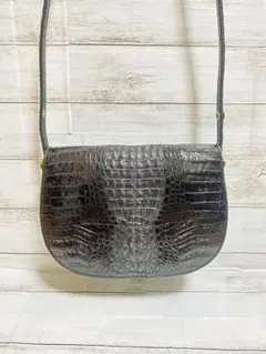 クロコダイル ショルダーバッグ ハンドバッグ ブラック×ゴールド