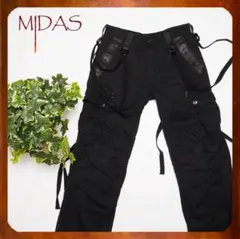 Y2K MIDAS ミダス レザー切替 ギミックカーゴボンテージパンツ 黒 MIDAS ミダス カーゴパンツ コーティング ミリタリー ボンテージ Y2K