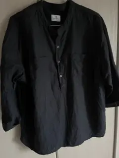 LANVIN ネイビー　綿＆麻シャツ 五分袖