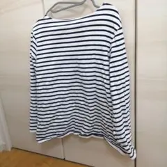 白とネイビーのストライプ 長袖Tシャツ LL