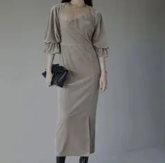 Ameri VINTAGE▼2WAY CURVE VELOURS DRESS