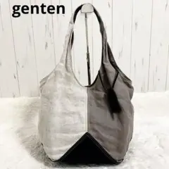 ゲンテン ティグリスクロス トートバッグ リネン レザー グレージュ 大サイズ