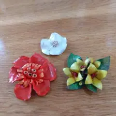 花デザイン ブローチ 3点セット ハンドメイド コサージュ
