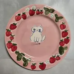 chato　キダサトコ　イチゴと猫のピンク皿