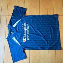 新品☆タグ付☆Champion☆160☆青☆ストライプシャツ☆