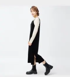 GU ベロアキャミソールワンピース　キャミソールワンピ　ロングワンピース　グレー