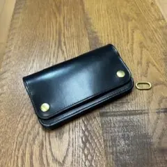 ②ミドルトラッカーウォレット　栃木レザーブラック　真鍮　トラッカーウォレット