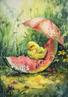 1254 オリジナル アニマルステッカー 動物 雑貨 ヒヨコ スイカ 4枚