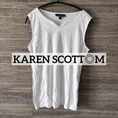 KAREN SCOTT◎白ノースリーブ Vネック M レディース 海外古着 美品